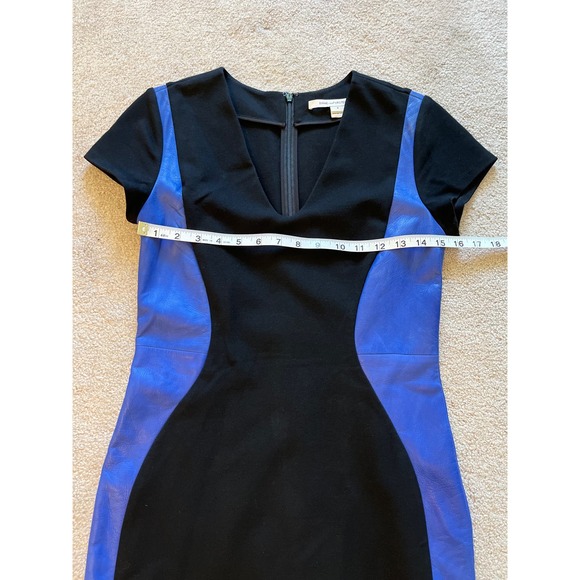 Diane Von Furstenberg Dayton Leather Panel Color Block Midi Dress Size 6 Stretch - Picture 7 of 8